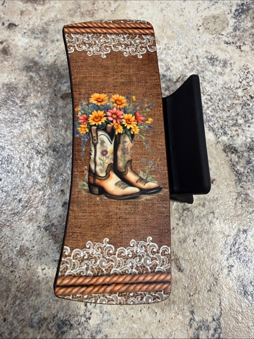 Hand Crafted Brown Floral Cowboy Boot Hair Clip